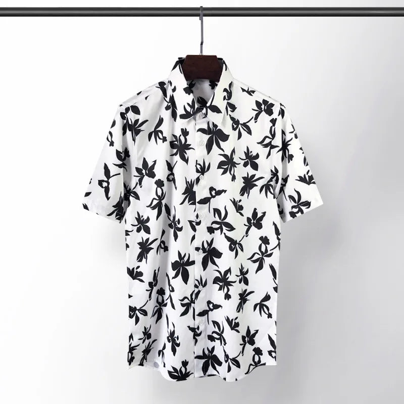 New 2021 luxury Men Classic Hibiscus Flowers Fashion 50% Silk Casual Shirts Shirt high quality Pocket Short sleeves #A48 Street King Limited