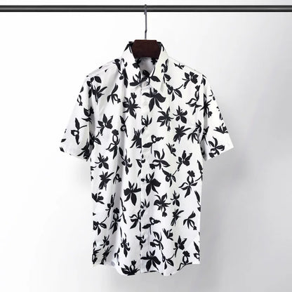 New 2021 luxury Men Classic Hibiscus Flowers Fashion 50% Silk Casual Shirts Shirt high quality Pocket Short sleeves #A48 Street King Limited