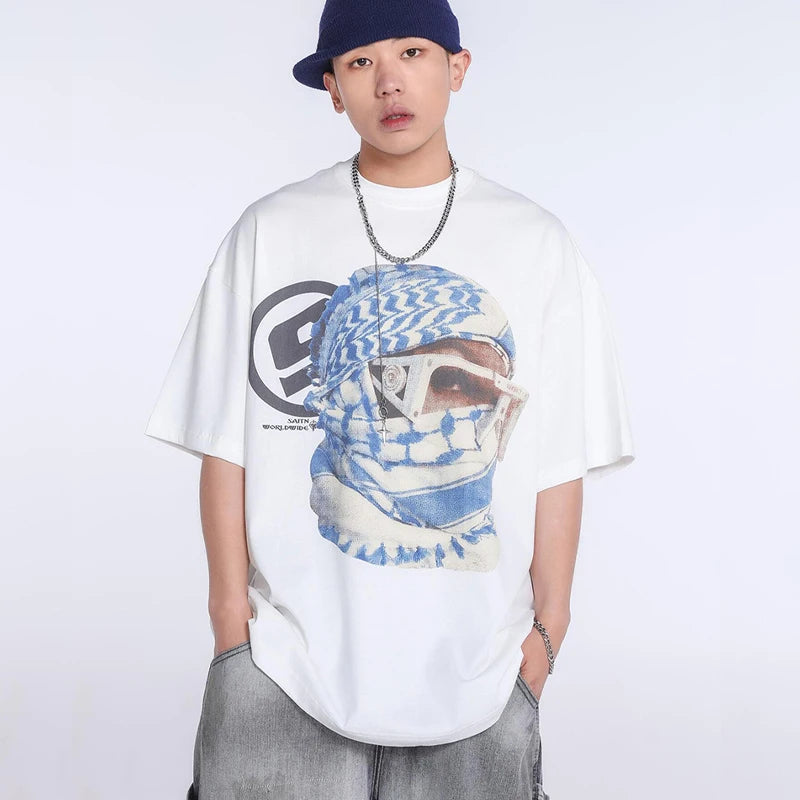 Black White Blue SAINT T-shirt Men Woman Good Quality Vintage Cartoon Pattern Printing Loose Casual Top Tees Street King Limited