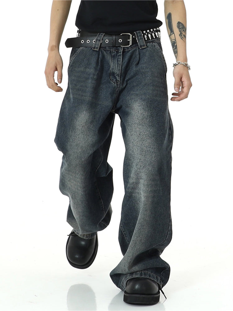 mens high street loose denim jeans unisex casual straight zipper jeans hip hop streetwear casual wide legs joggers baggy jeans unique joggers style 5084