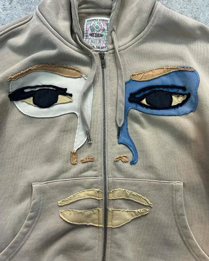 Fashionable Cartoon Embroidered Oversized Cardigan Jacket Women Y2k Harajuku Hip-hop Gothic Punk Casual Loose Zipper Hoodie Men Street King Limited