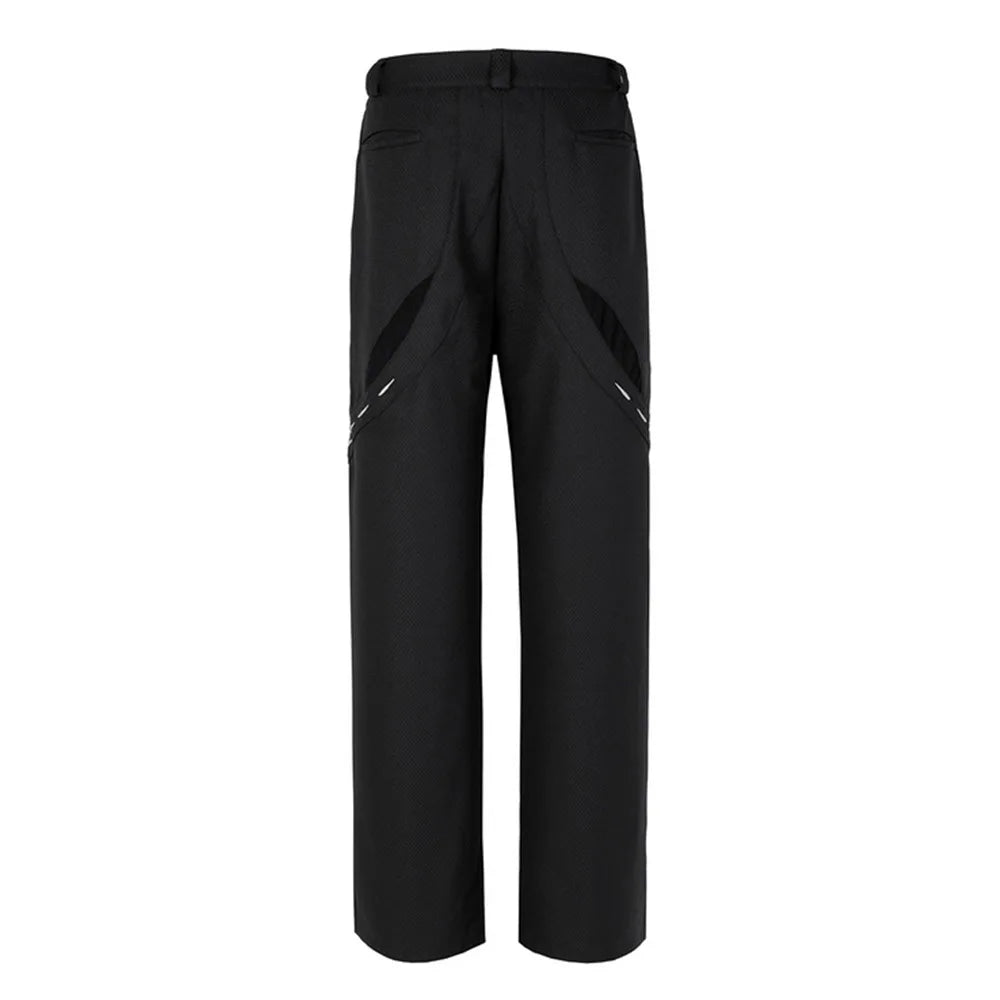 Men High Street Simple Hit Color Line Print Patch Pants Straight Oversized Special Waist Black Sweatpant Fashion Sports Pants Street King Limited