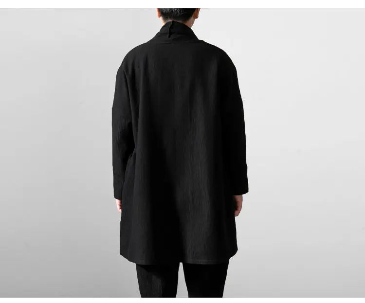 men autumn winter thick fleece liner loose casual punk gothic long cardigan trench coat streetwear kimono robe jacket outerwear unique default style 1004