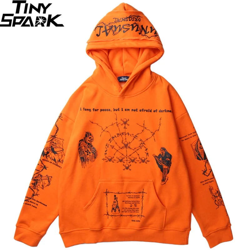 2023 Hip Hop Hoodie Sweatshirt Men Streetwear Skull Graffiti Print Hoodie Pullover Cotton Autumn Grey Harajuku Punk Clothes New Street King Limited