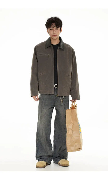 2025 american streetwear retro leather collar bomber jacket men loose casual fashion short cargo jacket spring autumn coat unique cargo style 455