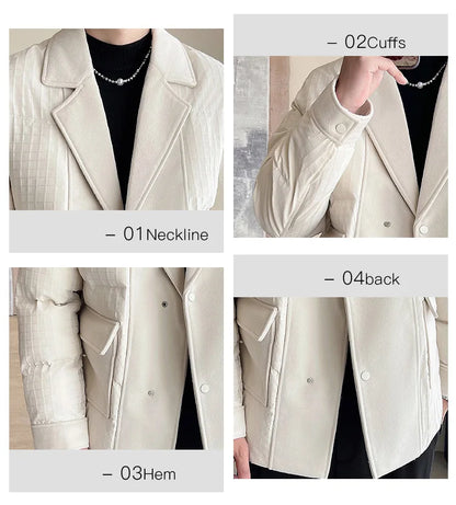 winter splice wool suit collar padded cotton jacket men business casual fashion loose thick warm parkas jacket coat outerwear unique default style 1500