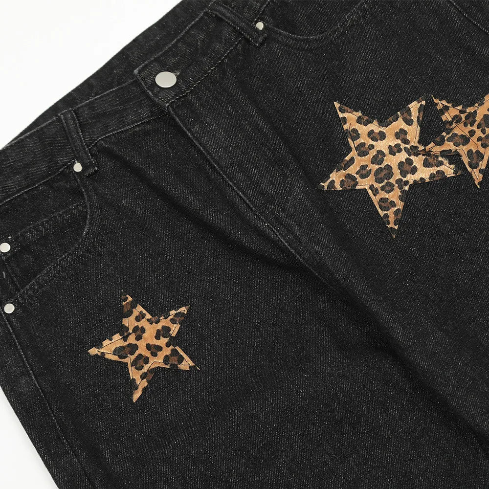 black baggy jeans men star patchwork straight denim pants fashion jeans male streetwear hip hop y2k loose trousers unique jeans style 4874