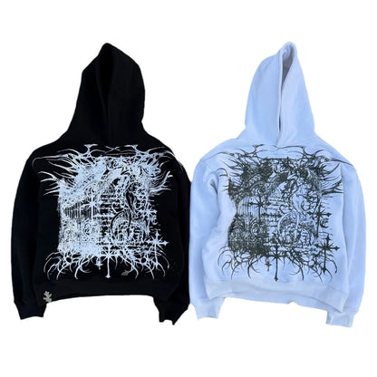 Y2k Long Sleeved Pullover Oversized Sweatshirt Dark Cartoon Hip-Hop Pattern Hoodie Streetwear Fashion Fall Winter Outfit Ootd Street King Limited