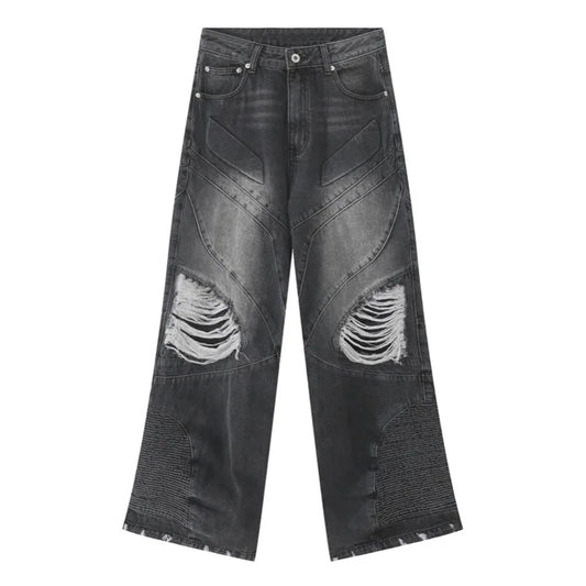 fashion loose streetwear denim jeans new casual wide legs straight jean pants hip hop ripped joggers baggy jeans men clothing unique joggers style 3374