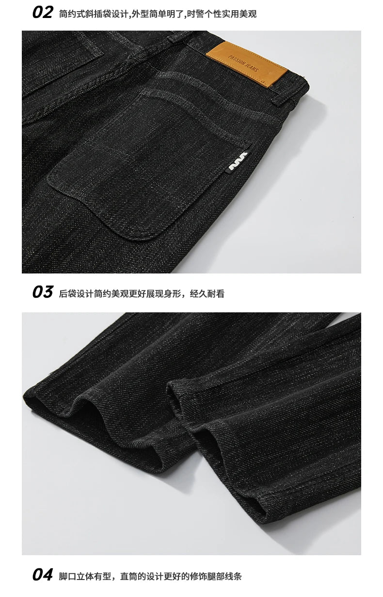 plus size 28 42 micro elastic jeans men classic fashion casual loose straight black denim jeans pant cityboy jeans long trousers unique jeans style 2031