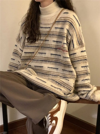 American autumn and winter street fashion individual round neck sweater for couples loose retro casual knitted Harajuku top y2k Street King Limited