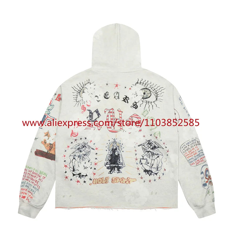 Washed Saint Vintage Hoodie Men Women 1:1 Best Quality Hold Hooded Oversize Pulleys Autumn Winter Tops Shinjuku 2024 High Street Street King Limited
