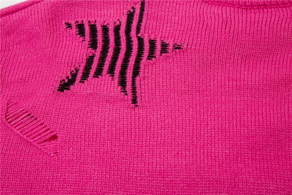 2023 Hip Hop Knitted Sweater Streetwear Star Graphic Distressed Ripped Pullover Men Harajuku Casual Knitwear Unisex Punk Street King Limited