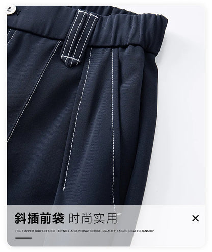 men bright line elastic waist streetwear fashion loose casual plus size straight suit pants work man business trousers unique default style 1809