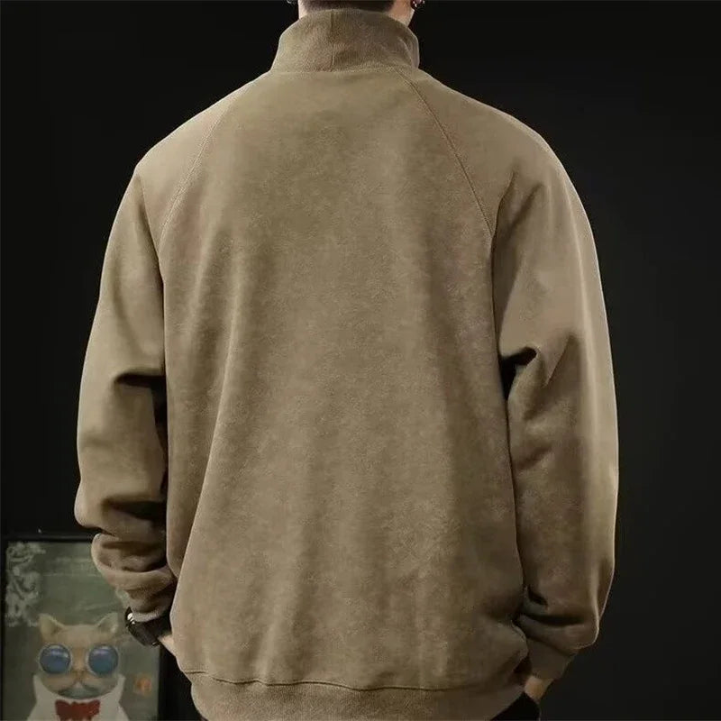 Autumn Suede Turtleneck Long Sleeve Sweatshirts Men Letter Foam Print Patchwork Crewneck Pullover Hoodie Y2K Streetwear Clothes Street King Limited