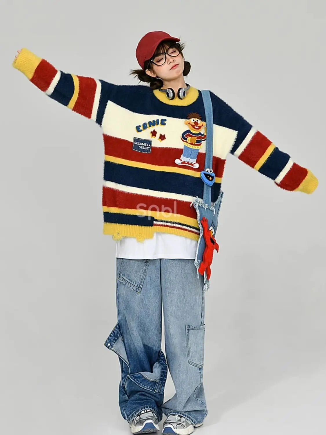 2024 autumn/winter new retro sweater paired with Harajuku pattern t-shirtoversized t-shirt professional choice for warm lining Street King Limited