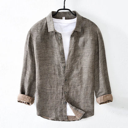 Vintage Linen Shirt Men Spring Autumn New Khaki Lapel Loose Long Sleeve Shirt Retro Casual Solid Breathable Cardigan Top Tees Street King Limited