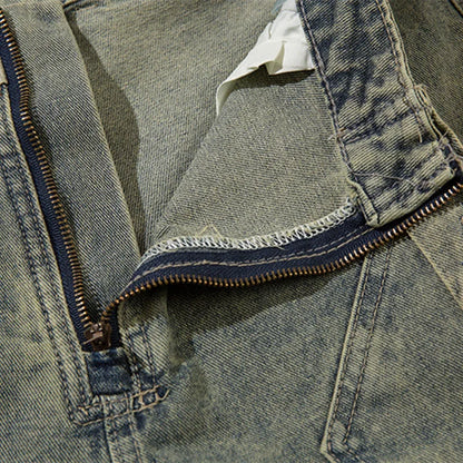 Men Jeans Retro Splicing Micro-Flared Denim Trousers American High Street Cargo Pants Y2K Harajuku Vintage Streetwear Unisex Street King Limited