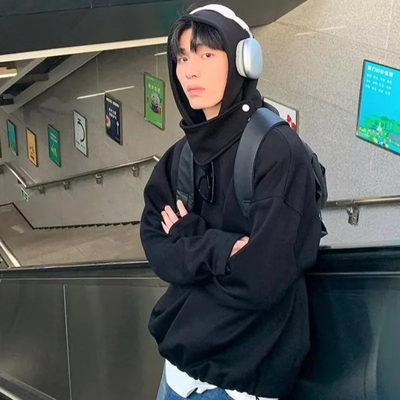 Solid Color Hoodies Men Women Japanese Loose Pullovers Sweatshirt Harajuku Detachable Neck Hoodie Autumn Spring Casual Overcoats Street King Limited