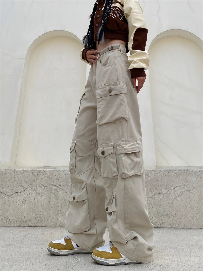 unisex hip hop pants retro cargo pant streetwear multi pockets zipper harajuku joggers new casual loose straight baggy trousers unique joggers style 1064
