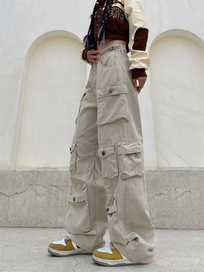 unisex hip hop pants retro cargo pant streetwear multi pockets zipper harajuku joggers new casual loose straight baggy trousers unique joggers style 1064