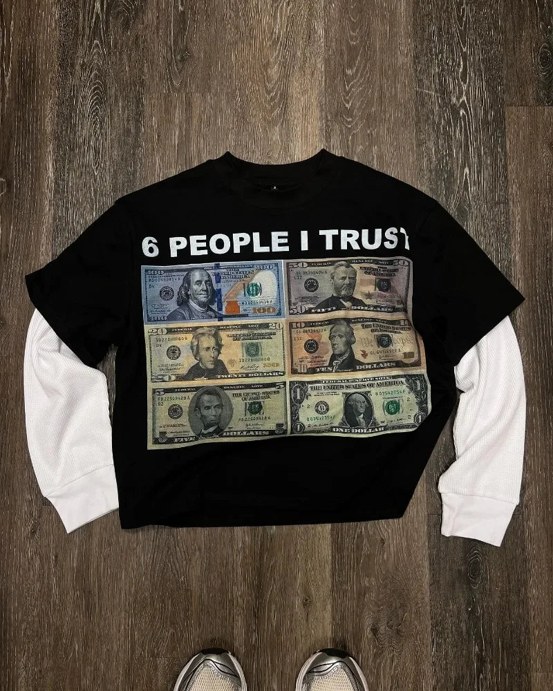 Street Harajuku vintage clothing printed patchwork long sleeve hoodie T-shirt men Y2k new hip hop fashion trend couple loose top Street King Limited