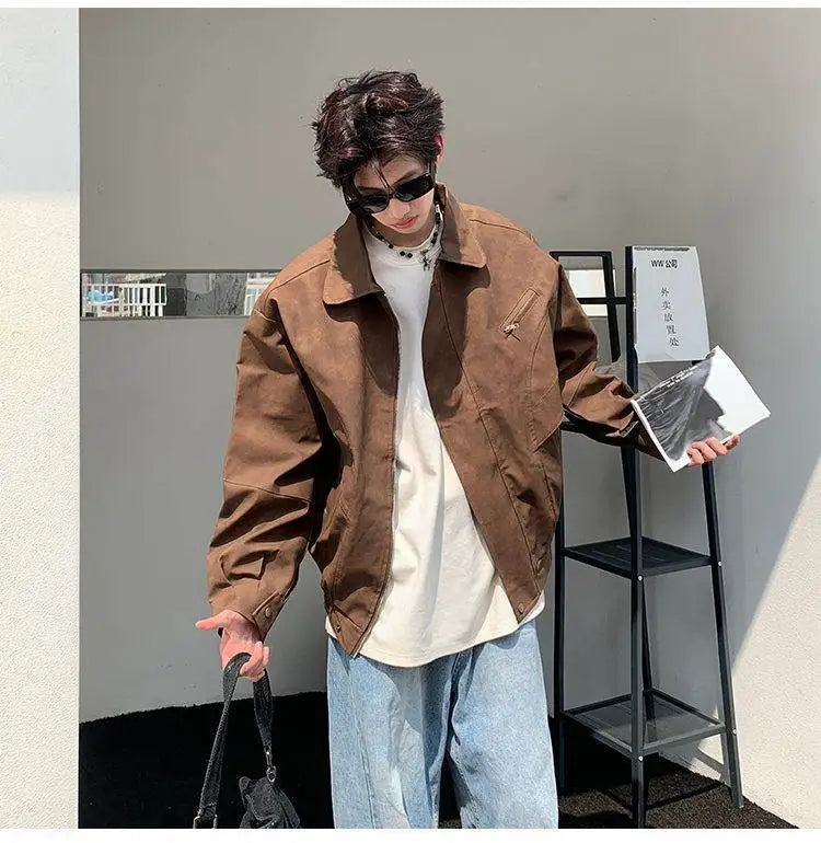 mens autumn lapel zipper short jacket hip hop turn down collar casual solid color bomber short jacket coats unisex streetwear unique shorts style 5168