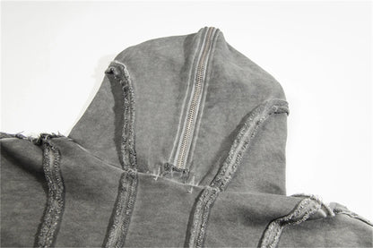 new thug club brand fashion high street vibe style cotton oversized splicing zipper washed distressed grey jacket hoodies unique default style 109