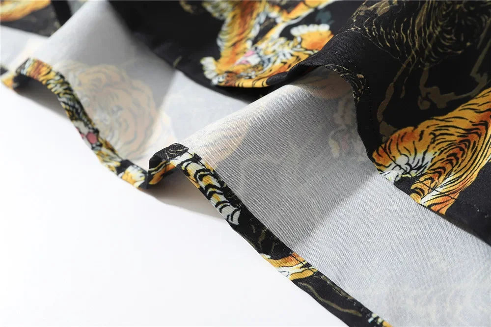 Dark Icon Tiger Print Street Fashion Men's Shirt 2021 Summer Polo Shirt Thin Material Hawaiian Shirt Male Blouse Street King Limited