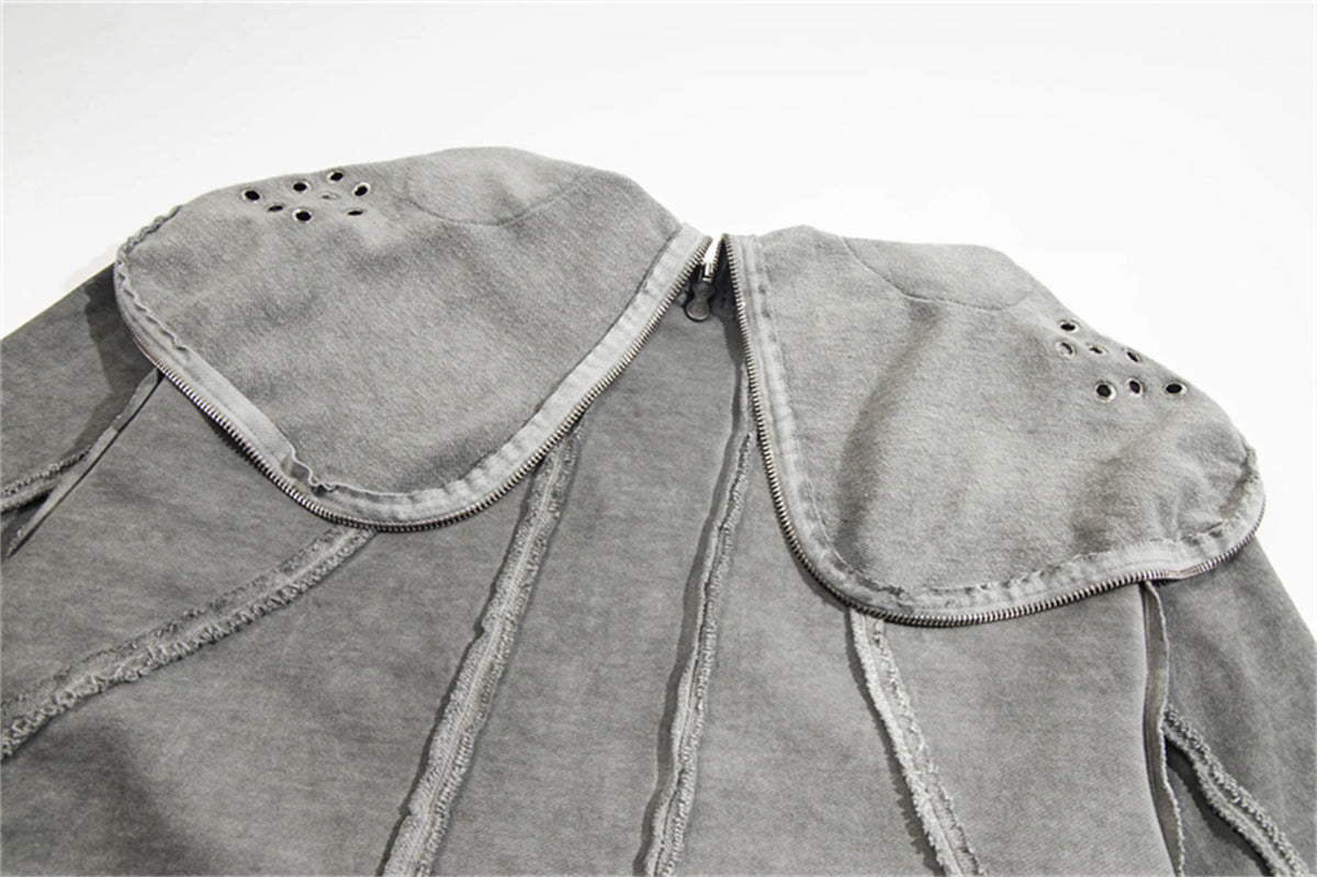 new thug club brand fashion high street vibe style cotton oversized splicing zipper washed distressed grey jacket hoodies unique default style 108