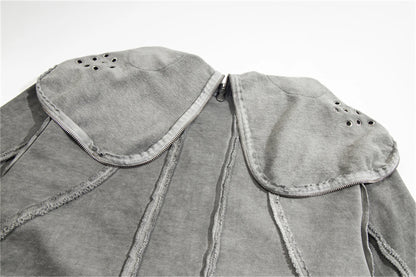 new thug club brand fashion high street vibe style cotton oversized splicing zipper washed distressed grey jacket hoodies unique default style 108