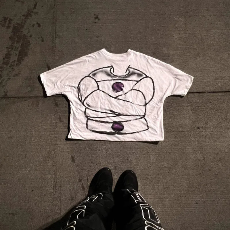 American fashion trend letter print oversized round T-shirt men's street hip-hop casual Harajuku loose short-sleeved top Street King Limited