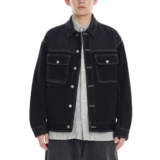 black denim splice coat mens streetwear fashion vintage loose casua plus size denim jacket man spring autumn coat outerwear vintage washed jeans