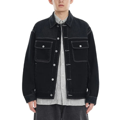 black denim splice coat mens streetwear fashion vintage loose casua plus size denim jacket man spring autumn coat outerwear unique jeans style 893