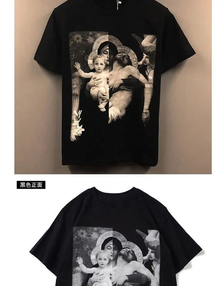 American large size trendy angel European and American printed short-sleeved T-shirt for male and female students trendy brand Street King Limited