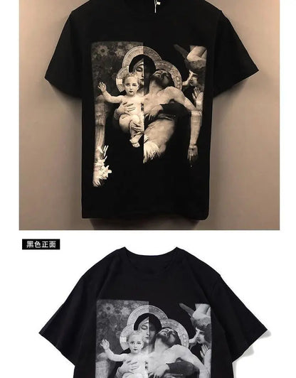 American large size trendy angel European and American printed short-sleeved T-shirt for male and female students trendy brand Street King Limited