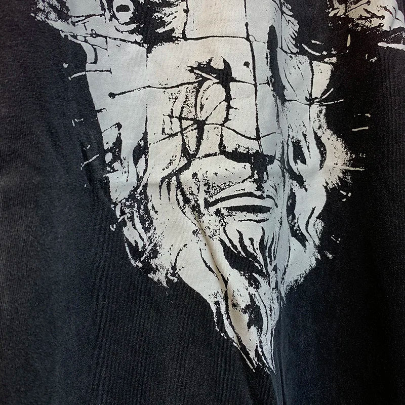 Ox Head Lion Face Printing SAINT T-shirt Men Woman High Quality High Street Vintage Casual Loose Wash Black Tops Tee Street King Limited