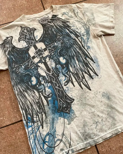 Harajuku Y2k Affliction T shirt New Hip Hop Round Neck Oversized T shirt Men Women Short Sleeved Goth Clothing Tops Streetwear Street King Limited