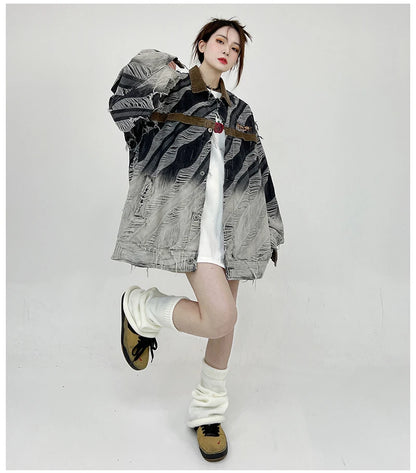 zebra printed harajuku denim jacket and coat mens hip hop patchwork ripped holes jeans outerwear casual streetwear jeans jackets unique jeans style 4698