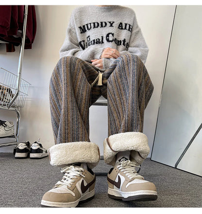 high quality stripe plaid mens trousers baggy straight fashion classic padded autumn winter casual pants male plus size m 8xl unique default style 1159