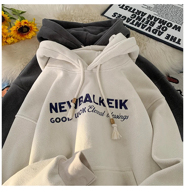 Winter Warm Thickened Casual Men's Hoodie Korean Fashion Embroidery Letters Sweater Harajuku Street Unisex Hoodies Street King Limited