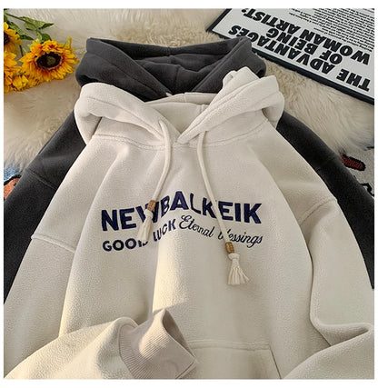 Winter Warm Thickened Casual Men's Hoodie Korean Fashion Embroidery Letters Sweater Harajuku Street Unisex Hoodies Street King Limited