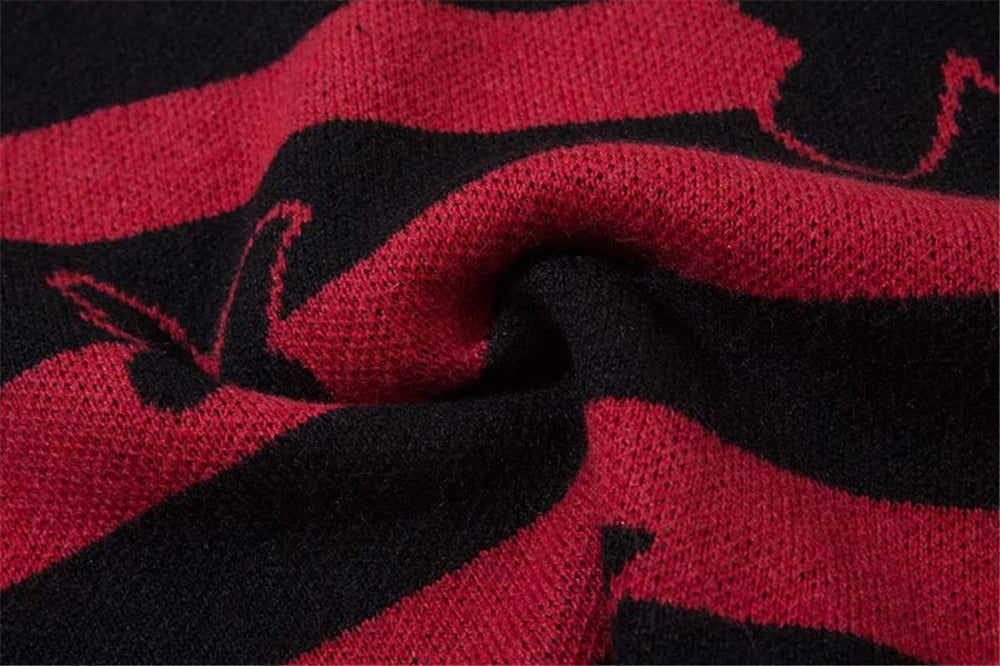 2023 Hip Hop Striped Knitted Sweater Streetwear Butterfly Graphic Distressed Ripped Pullover Men Harajuku Casual Knitwear Unisex Street King Limited