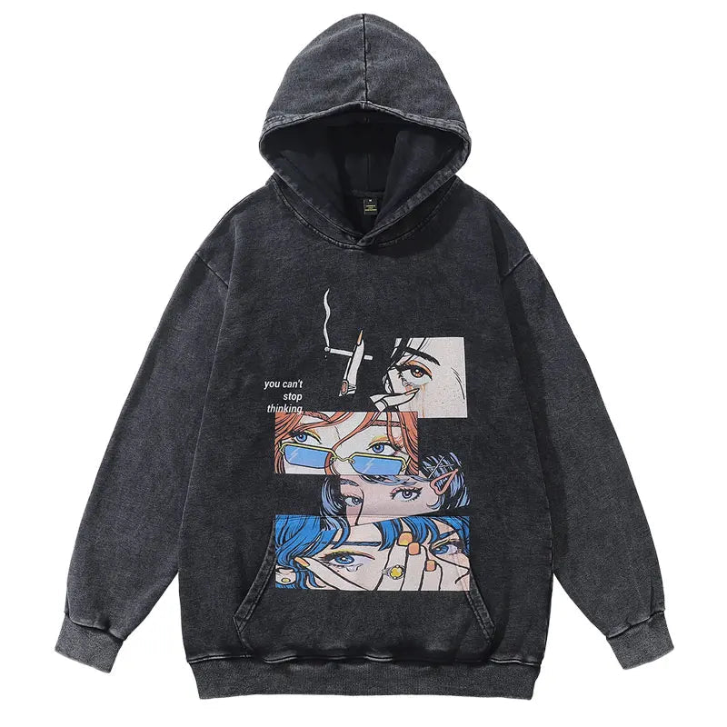 Vintage Hoodie Streetwear Y2K Hip Hop Japanese Anime Girl Print Oversized Hooded Sweatshirt Harajuku Fashion Punk Goth Pullover Street King Limited