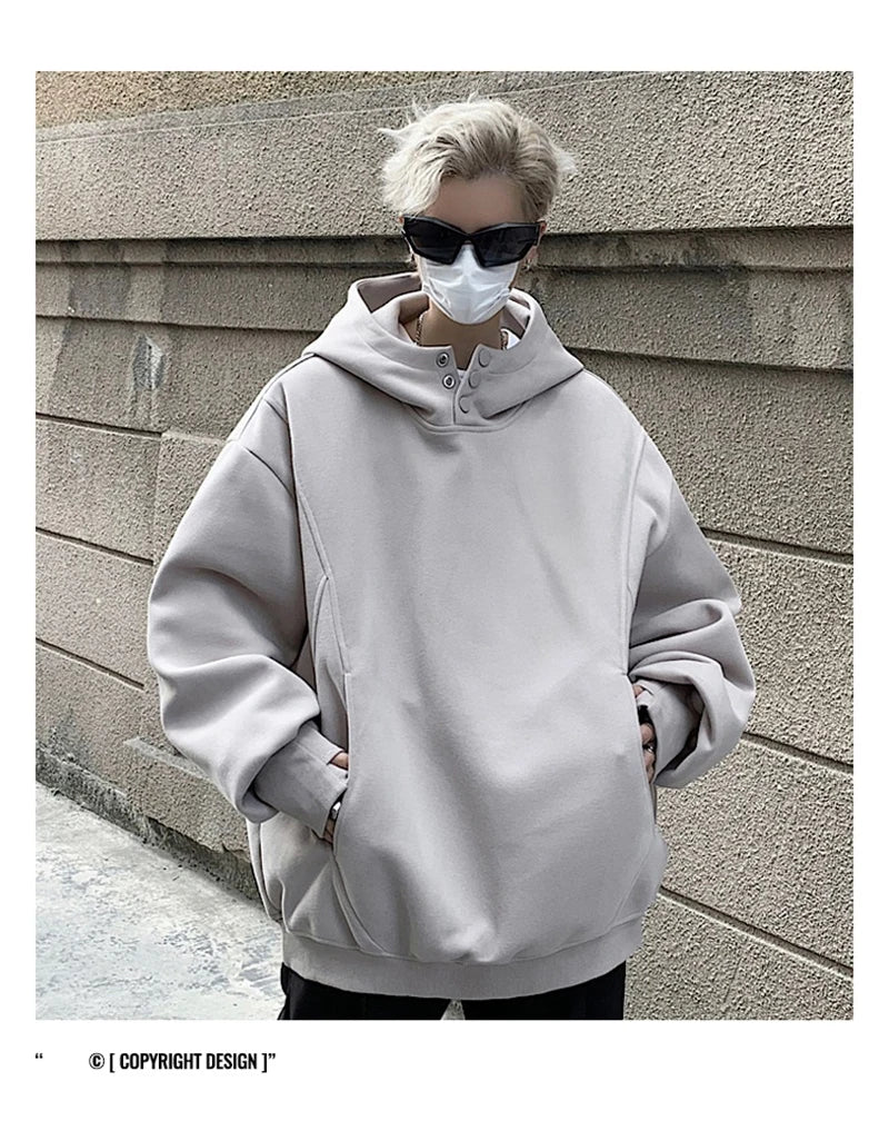 Streetwear New Retro Button Neck Hooded Sweatshirts For Men Autumn Fleece Y2K Vin New Retro Button Neck Hooded Sweatshirts For Men Autumn Fleece Y2K Vintage Hoodies Hip Hop Fashion Streetwear Pullover Hoodie Fashion Sweater Jacket With Graphic Design For Men