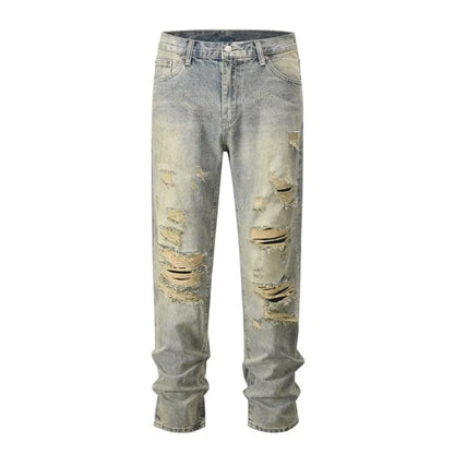 retro washed skinny jeans men pant destroyed ripped holes slim biker zipper jeans trousers fashion streetwear hip hop joggers unique joggers style 4195
