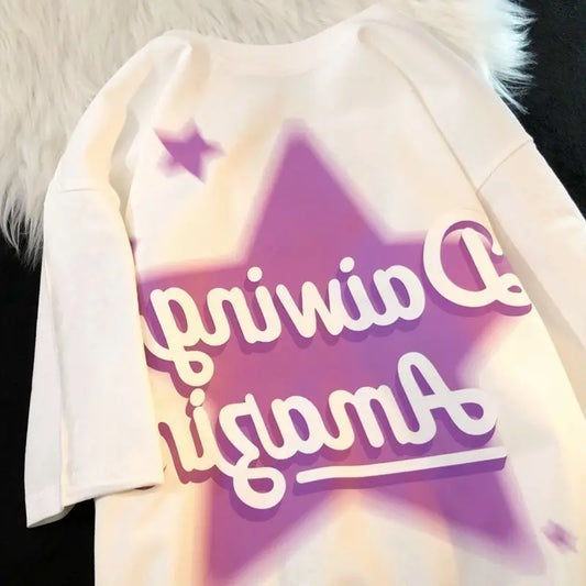 American short-sleeved men's and women's trendy loose couple tops summer ins street star letter printed cotton t-shirts Y2K TOPS Street King Limited