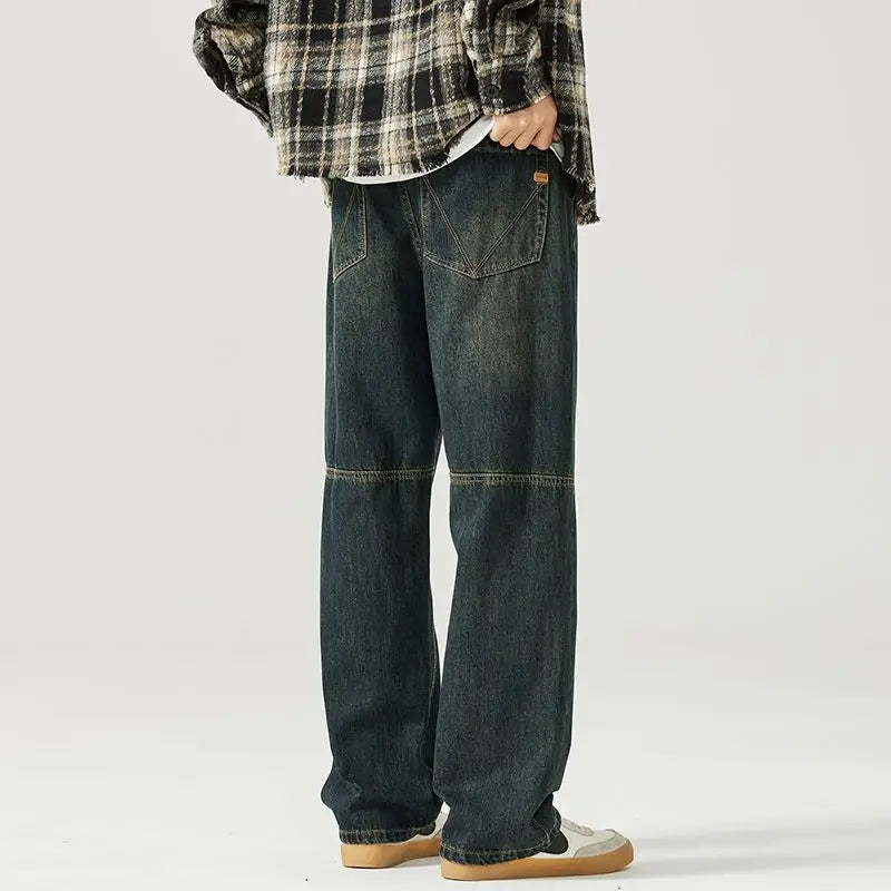 american style new retro heavy duty washed straight leg jeans for men and women simple and loose trendy wide leg casual pants urban skinny jeans