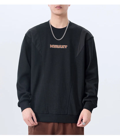 Men Handsome Splice Embroidery Fashion Loose Casual Pullover Sweatshirt Spring Autumn Plus Size Hoodies for Man Clothing Street King Limited