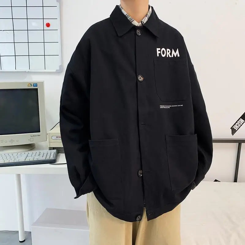 retro japanese workwear vintage style jacket mens spring and autumn korean version trendy handsome loose handsome jacket tops unique default style 4904